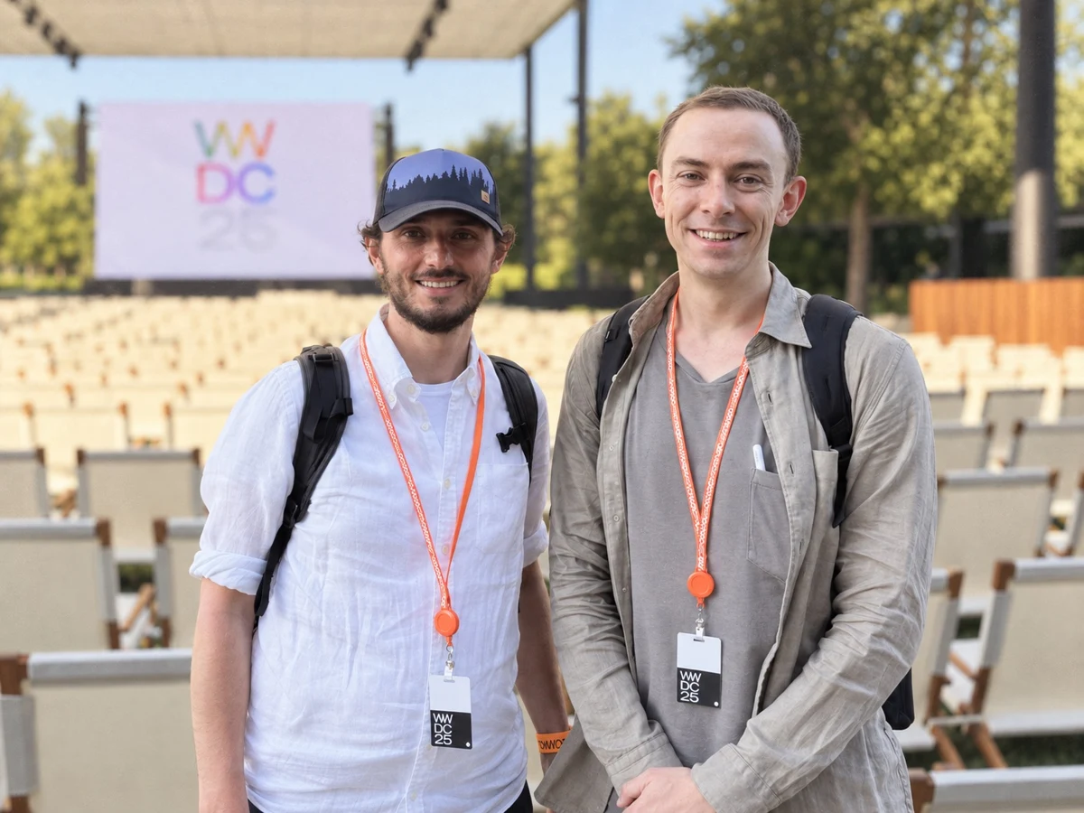 Hamed Kaddoura, left, and Tim Davison, right, the co-founders of Ako Biotica, standing together at WWDC25.