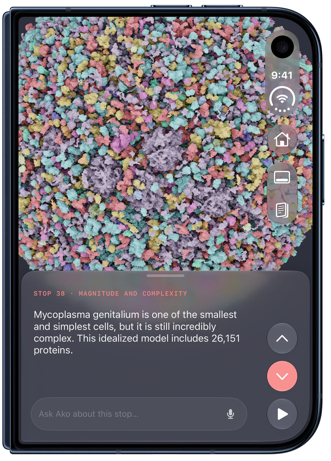 CellWalk on iPhone Duo, closed: The whole cell, cut open: 26,151 proteins.